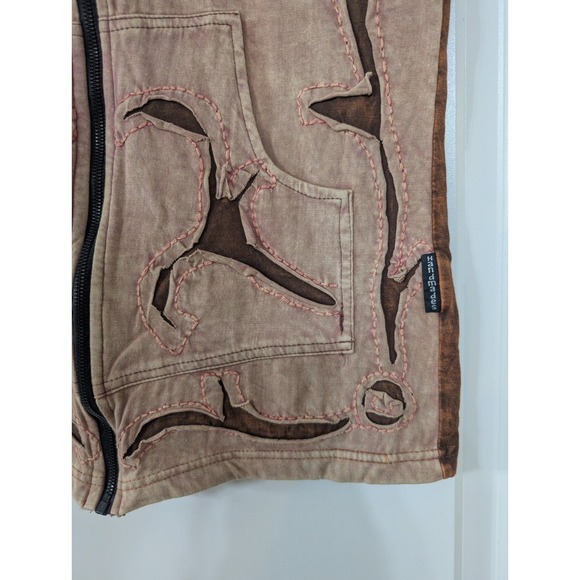 Himalayan Handmades Womens‎ Vest Zip Up Embroidered Abstract Design Earth Tones - Picture 4 of 7